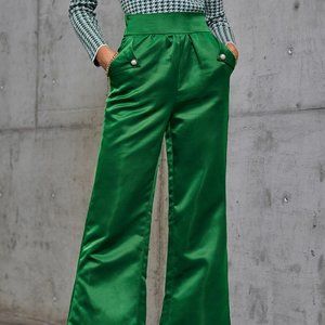 COPY - Sollinarry High Waist Satin Flare Pants with Pockets